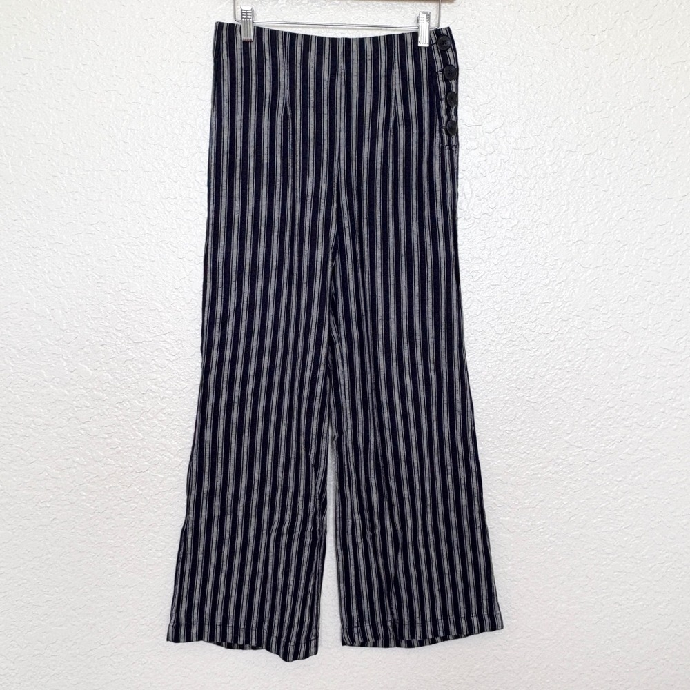 Gap Pants‎ High Rise Wide Leg Linen Blend Stripe, Womens 4 Regular Navy/White